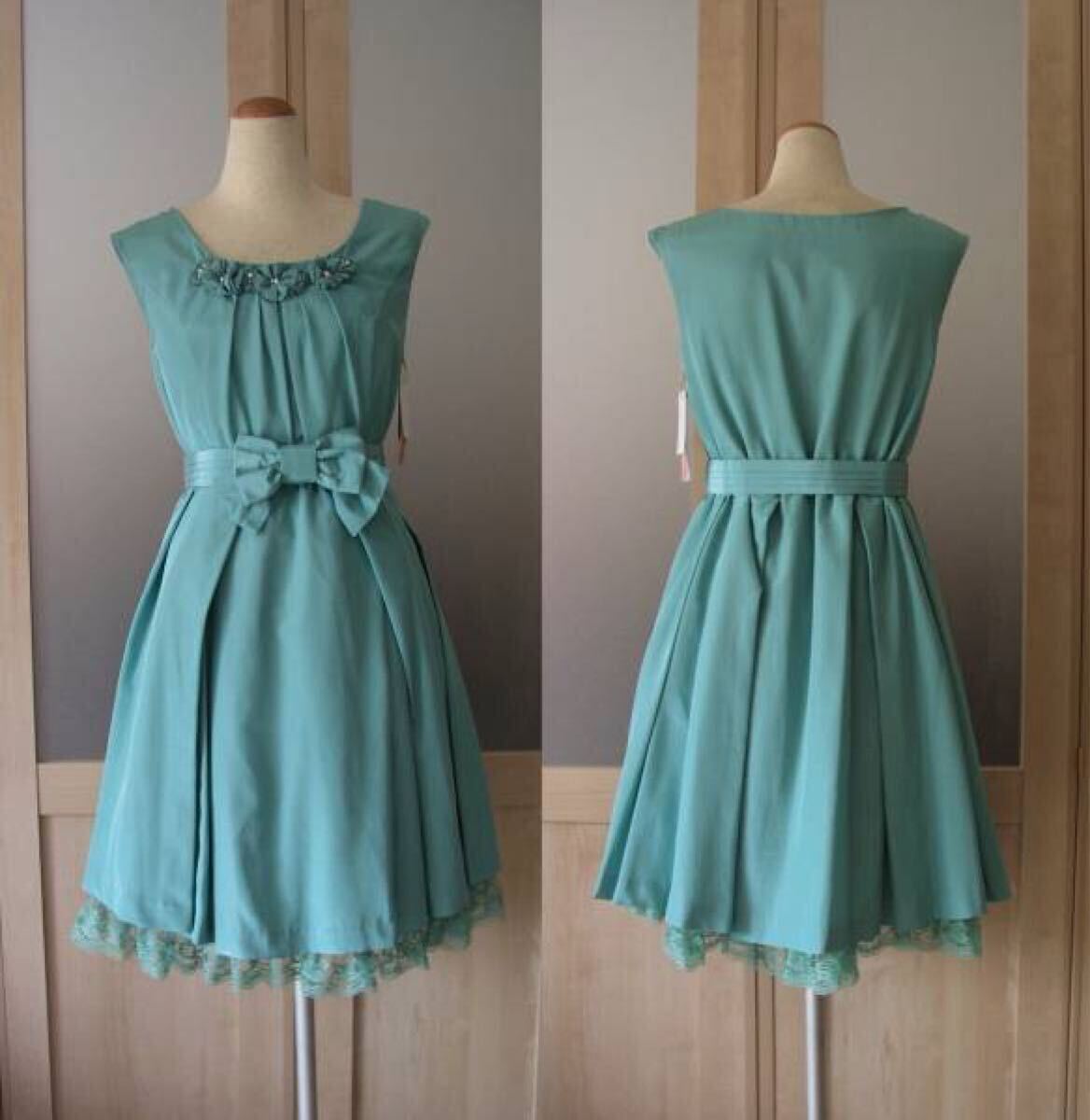 結婚式*お呼ばれ◆バニエ付*衿元花モチーフふんわりドレス*9号拍卖