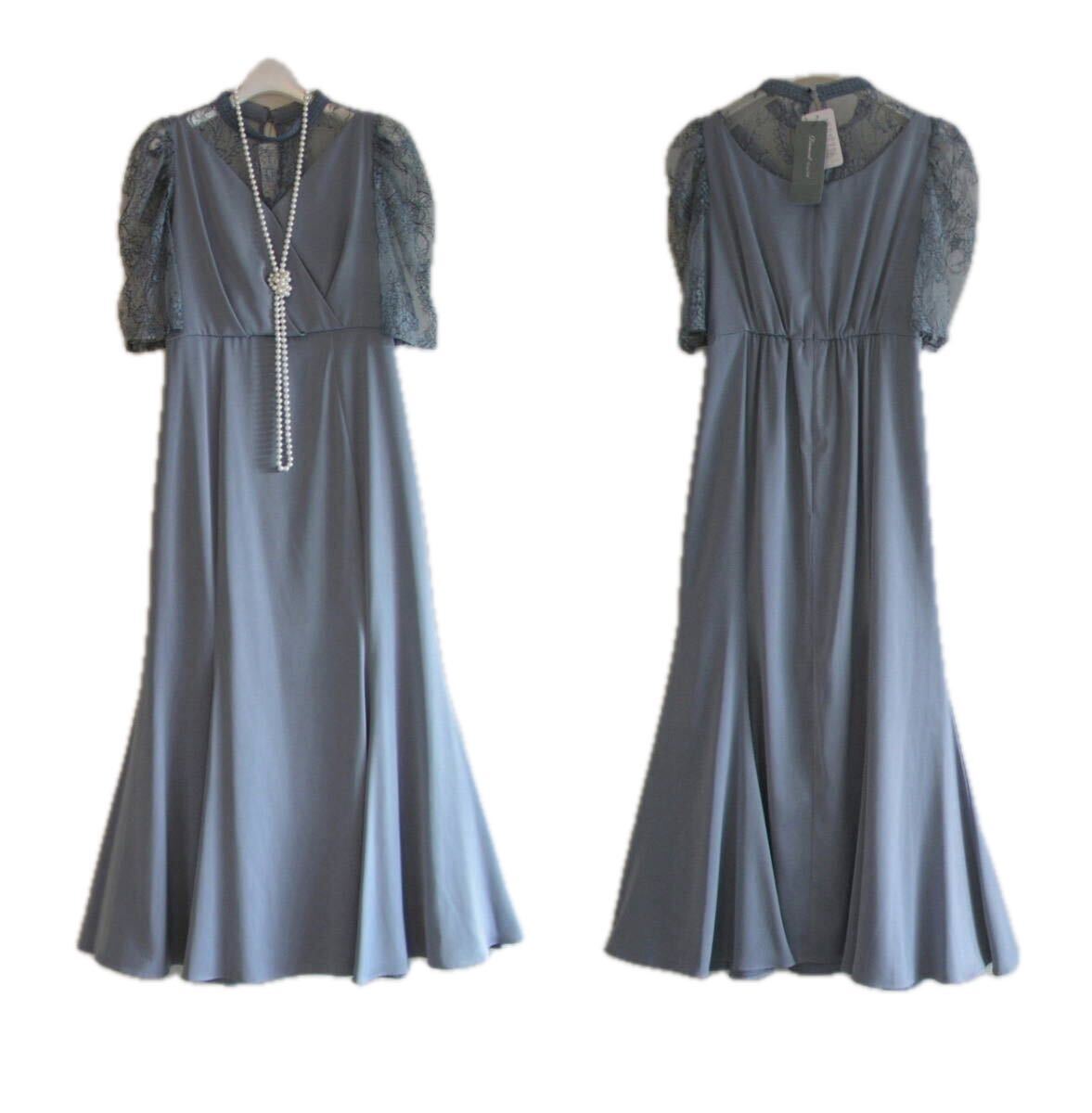 Mサイズ/結婚式・お呼ばれ◆レース入*美ライン*ロングフォーマルドレスワンピース*ブルーグレー拍卖