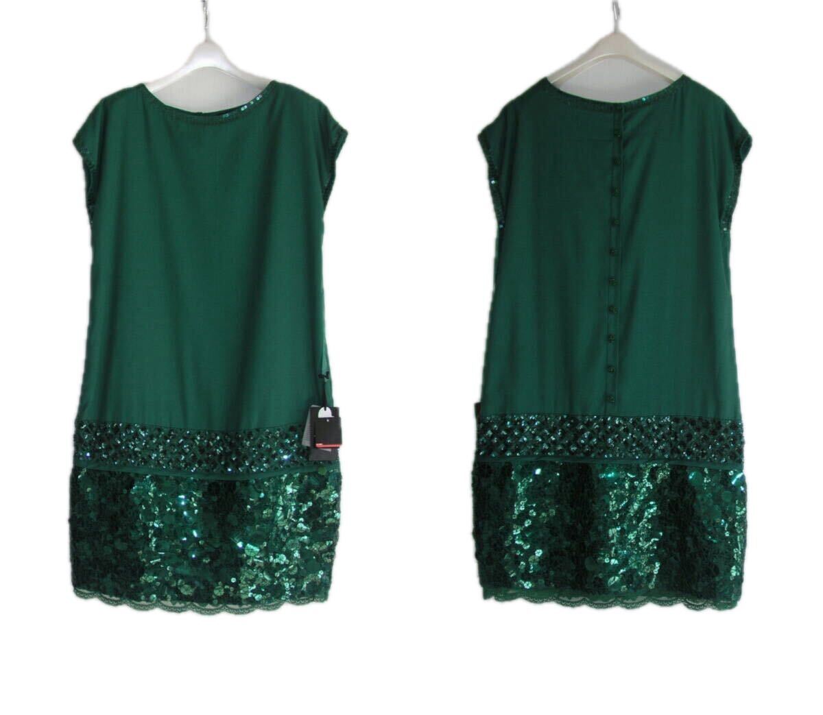 イタリア製/Mサイズ(M~L)◆高級スパンコール付*超素敵なドレスワンピース*結婚式・舞台*¥72,600のお品*ダークグリーン拍卖