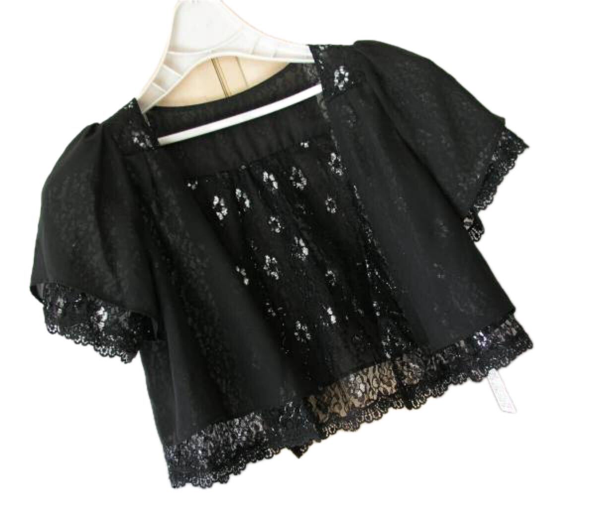 結婚式*お呼ばれ◆リバーシブル*上質レースx無地*フォーマルボレロ*M/9号*黒拍卖