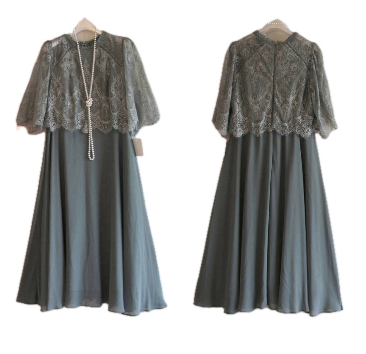 13号/結婚式・お呼ばれ◆美シルエット*レース切り替えフォーマルドレスワンピース*グリーン系拍卖