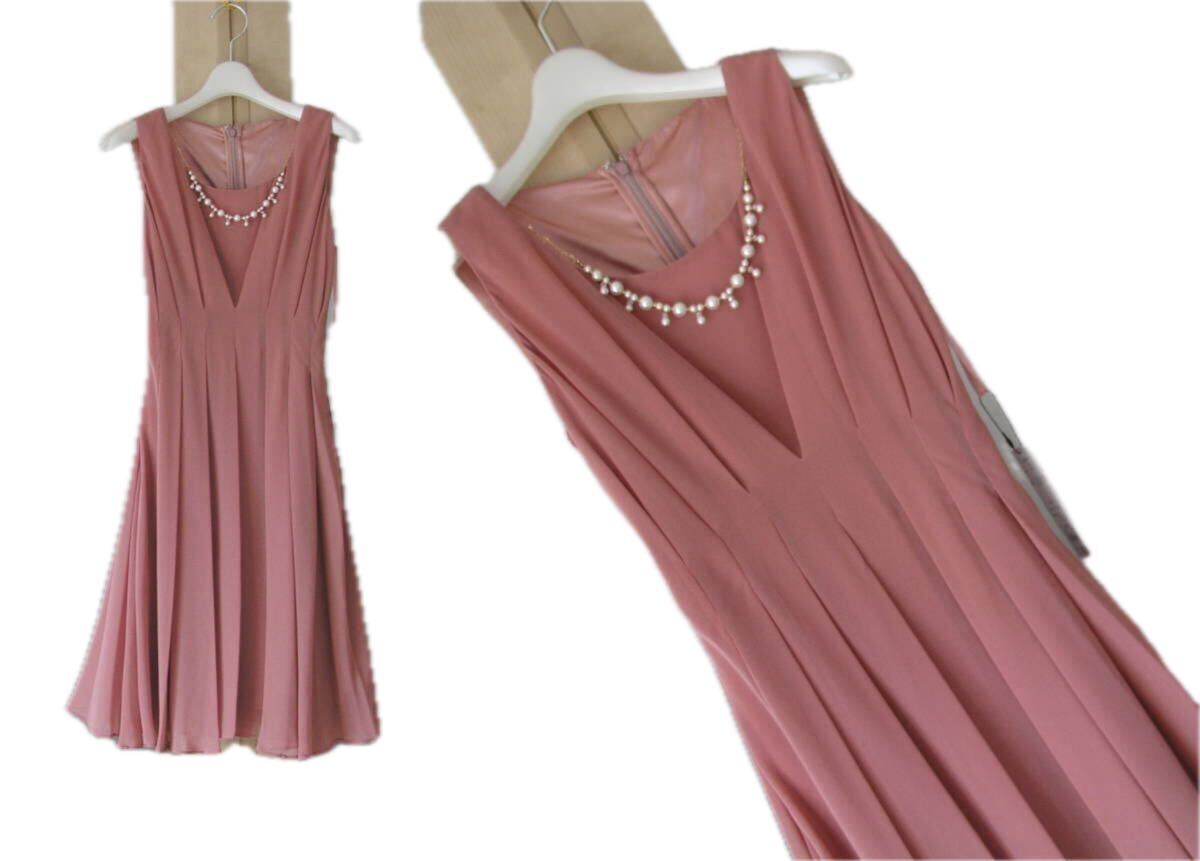 結婚式・お呼ばれ◆ネックレス付*美しいシルエットドレス*38/9号*値下げ拍卖