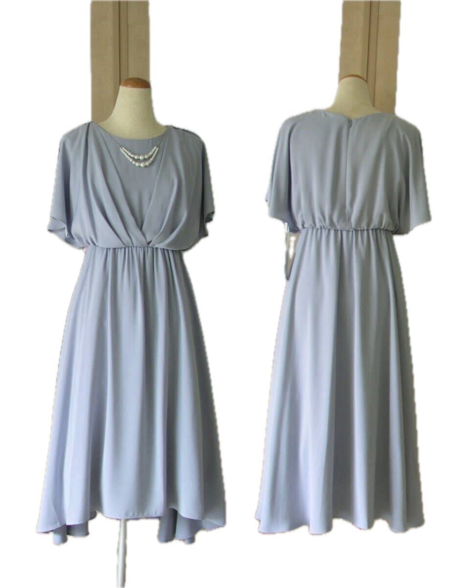 結婚式・お呼ばれ/size38*9号◆ネックレス付*袖2Way*フォーマルドレス*グレー拍卖