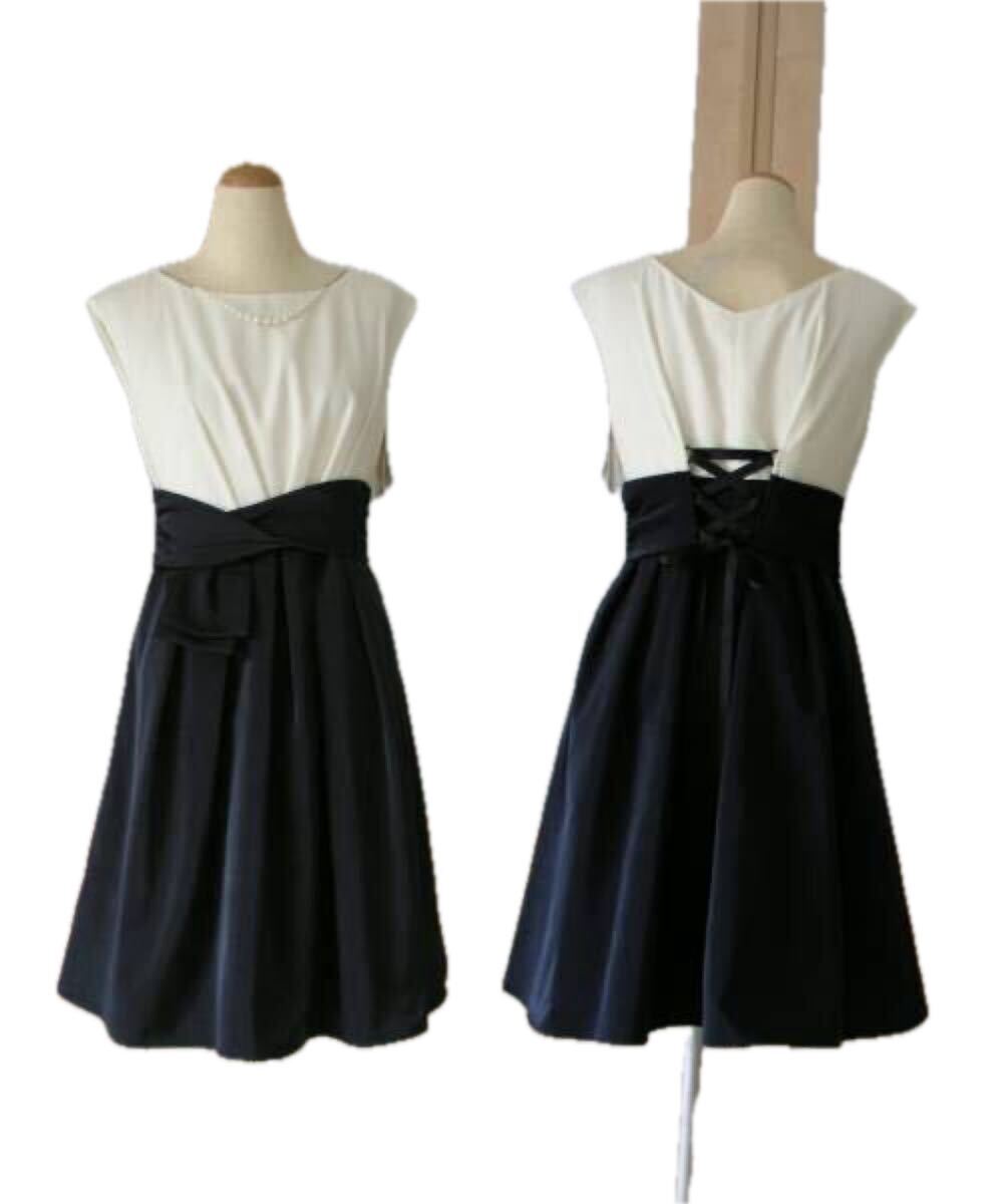 結婚式・お呼ばれ◆上質*ネックレス付*美しいドレス*バイカラー*38/9号*紺拍卖