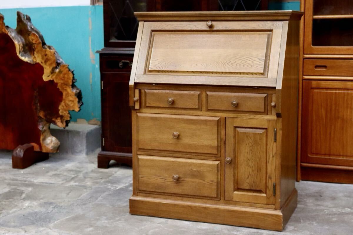 GMIK141○ライティングビューロー デスク 学習机 書斎机 机 化粧台 キャビネット 和家具 和モダン レトロ アンティーク 検)和光 民藝拍卖