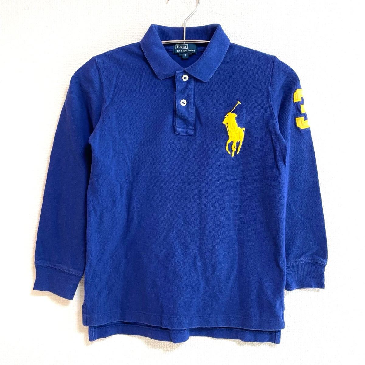 【ラルフローレン】Polo by Ralph Lauren キッズ 長袖 ポロシャツ 7 120cm 6〜7歳 ネイビー ビッグポニー 刺繍ロゴ ナンバリング 男の子 拍卖