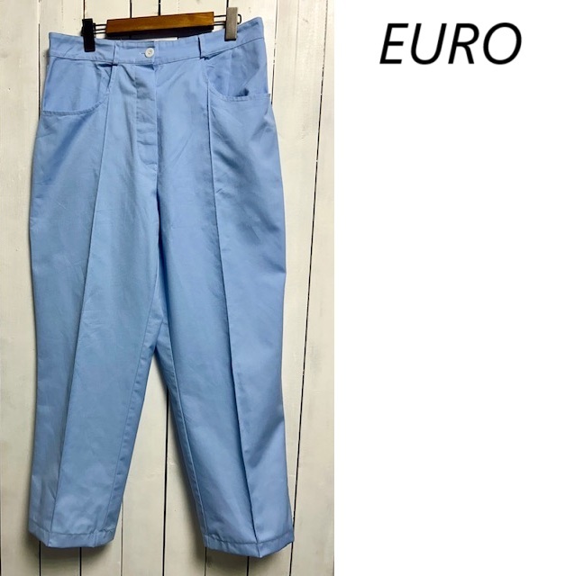 ヨーロッパ古着 ライトオンス センタープレス ワークパンツ 40 薄青 オールド ユーロ ストレート L~XL 春夏 薄手 ポリコットン ●284拍卖