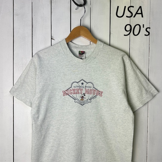 T●218 USA古着 90s USA製 Disney ミッキー Tシャツ M オールド ヴィンテージ アメリカ古着 ディズニー ミッキーマウス シングルステッチ拍卖