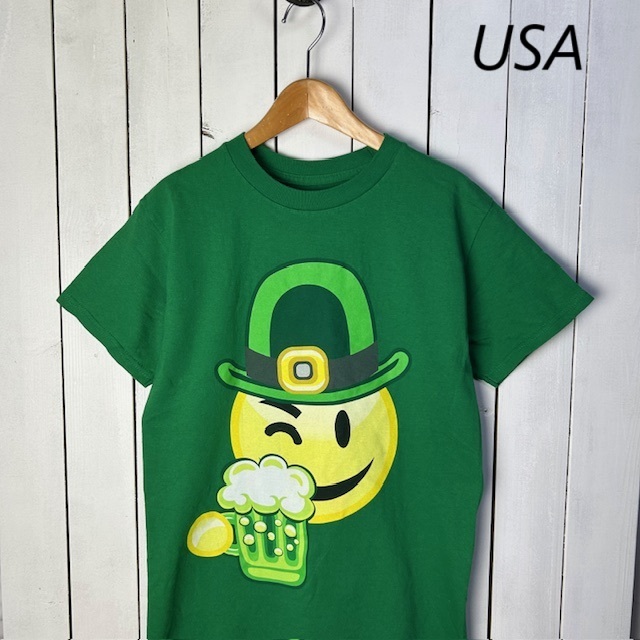 T●231 USA古着 プリントTシャツ S 緑 オールド アメリカ古着 キャラクターT ビール お酒拍卖