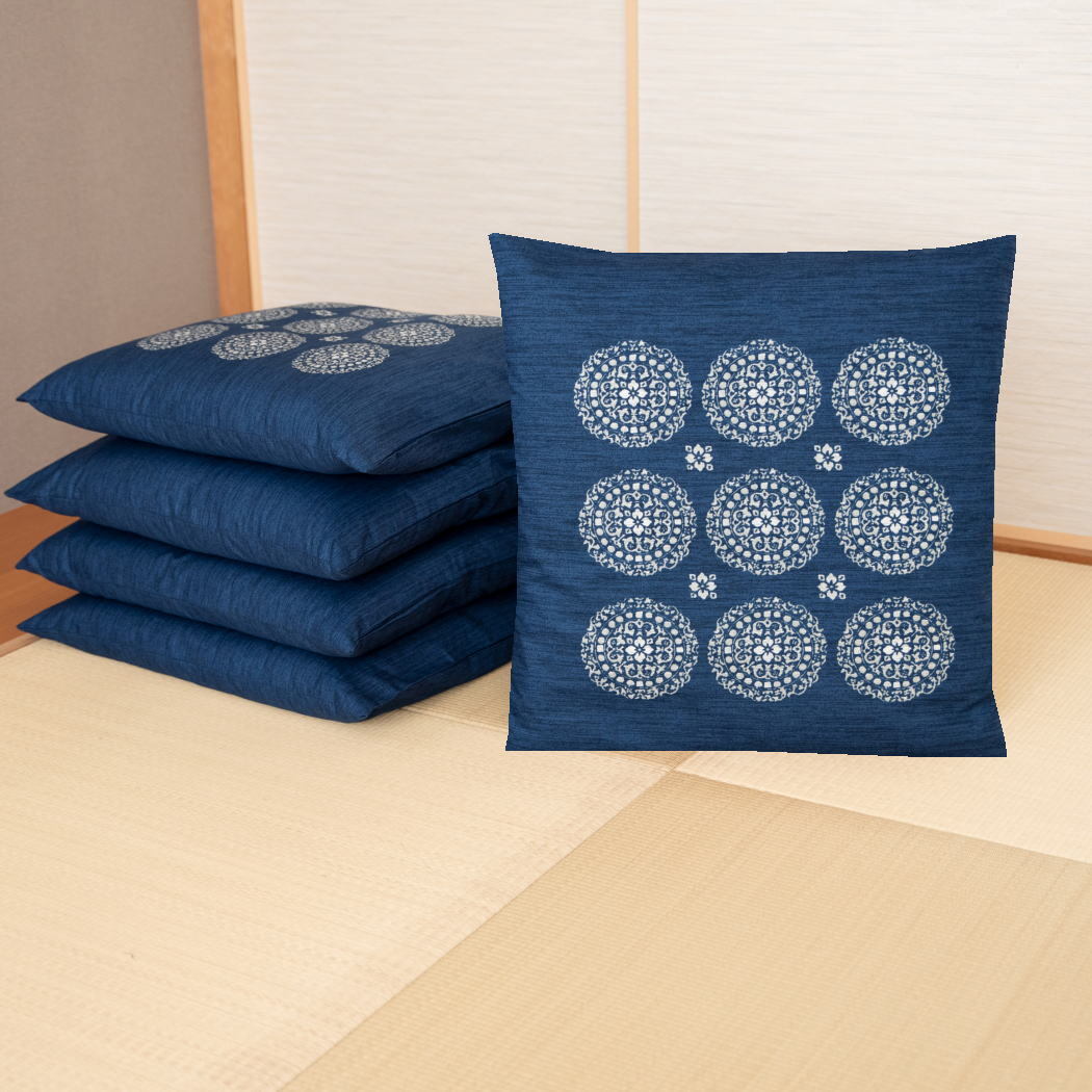 座布団カバー 5枚組 日本製 55×59cm 銘仙判 ネイビー 小紋柄 日本の伝統美 オシャレ拍卖