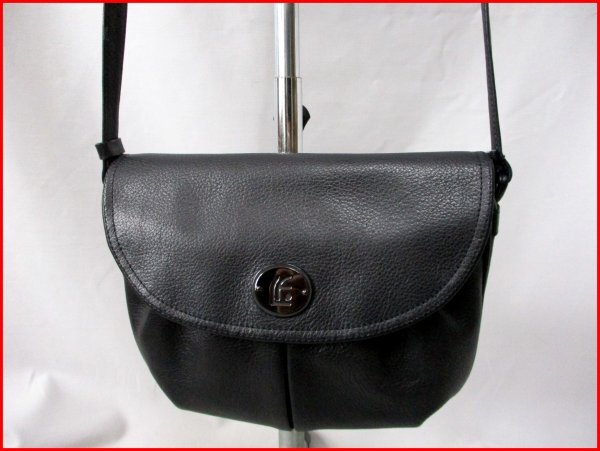 LUCIANO FORNERIS/ルチアーノ フォルネリス◇本革ショルダーバッグ BK フラップ付 斜め掛け W24cm 訳有拍卖
