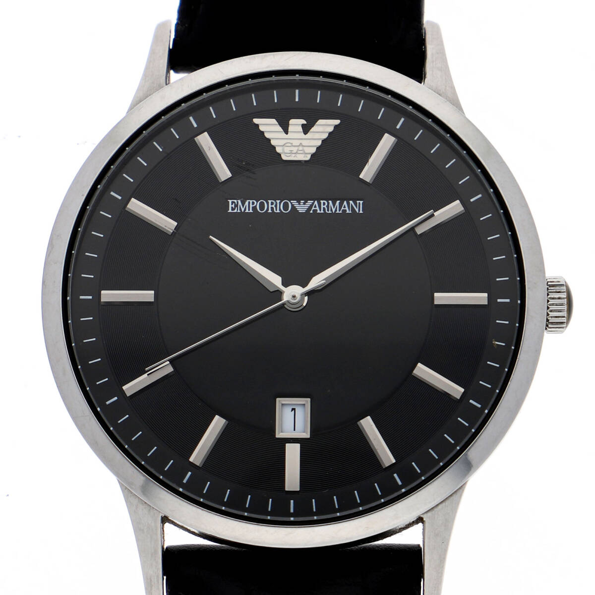 Emporio Armani エンポリオ・アルマーニ AR2411 ブラック ブラックダイヤル SS/レザー(クロコ) クオーツ メンズ【132977】拍卖