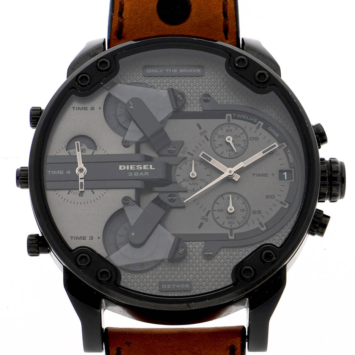 DIESEL ディーゼル DZ-7406 グレー グレーダイヤル SS/レザー クオーツ メンズ【133108】拍卖