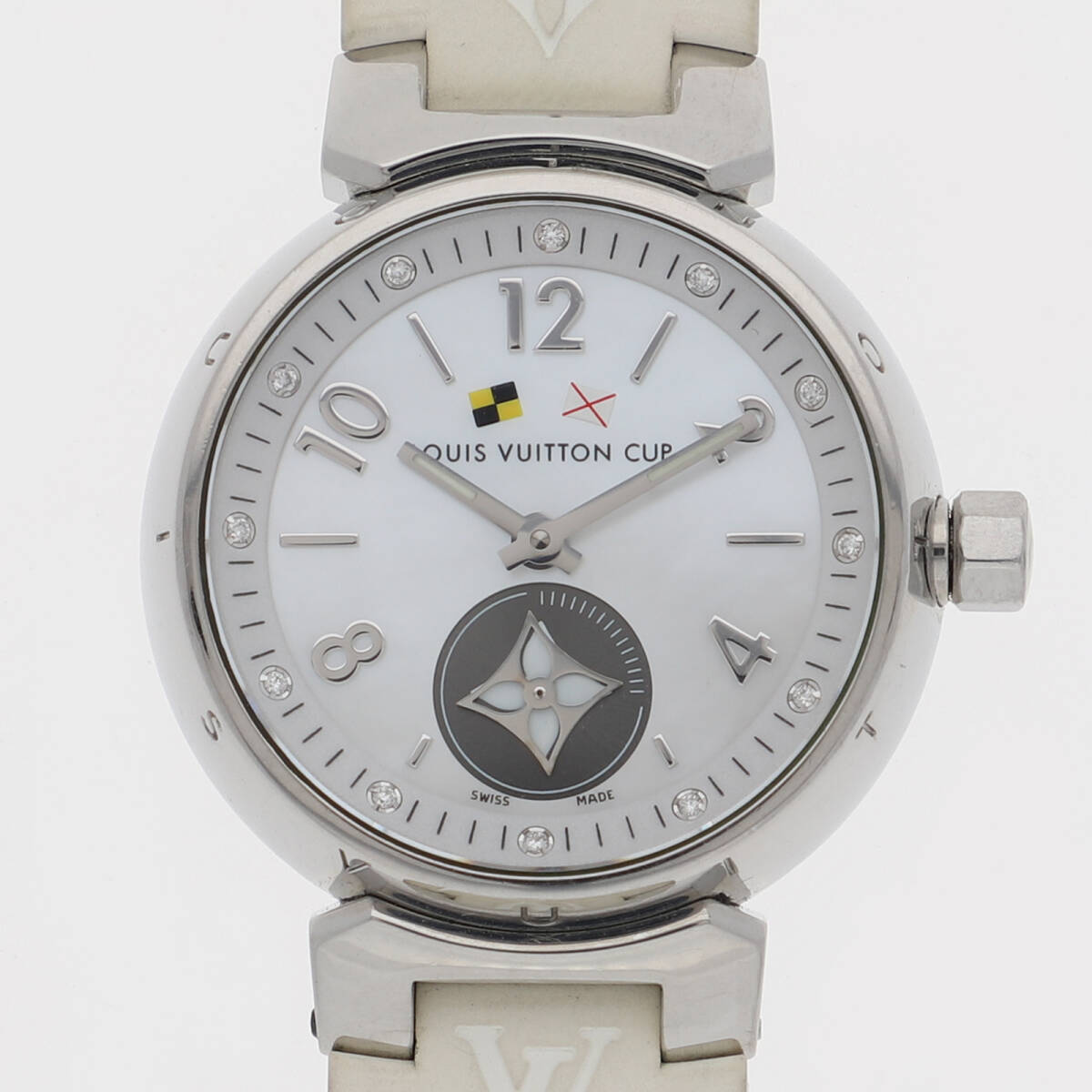 LOUIS VUITTON ルイ・ヴィトン Q12M0 タンブール ホワイトシェルダイヤル SS/ラバー クオーツ レディース【133733】拍卖