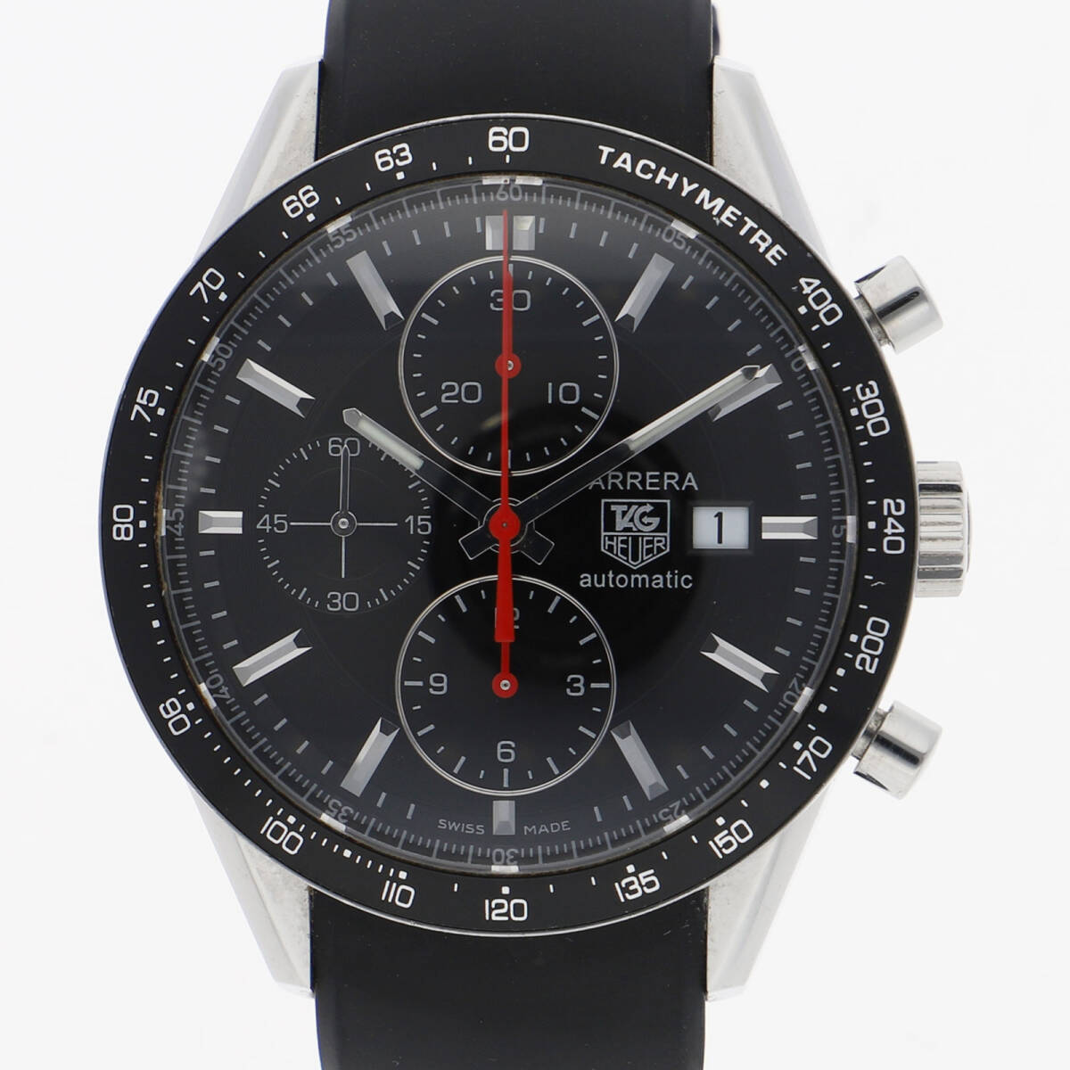 TAG HEUER タグホイヤー CV2014 カレラ ブラックダイヤル SS/ラバー 自動巻き メンズ【133889】拍卖