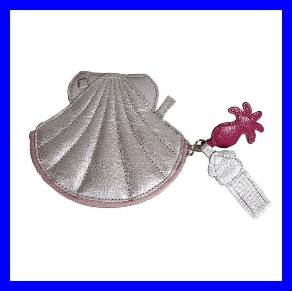 ●極上品 イビザ IBIZA ホタテ型 小銭入れ財布 コインケース タコ イカ レザーチャーム付き 革 シルバー 銀 ホタテ ほたて 貝 超美品 Z3808拍卖