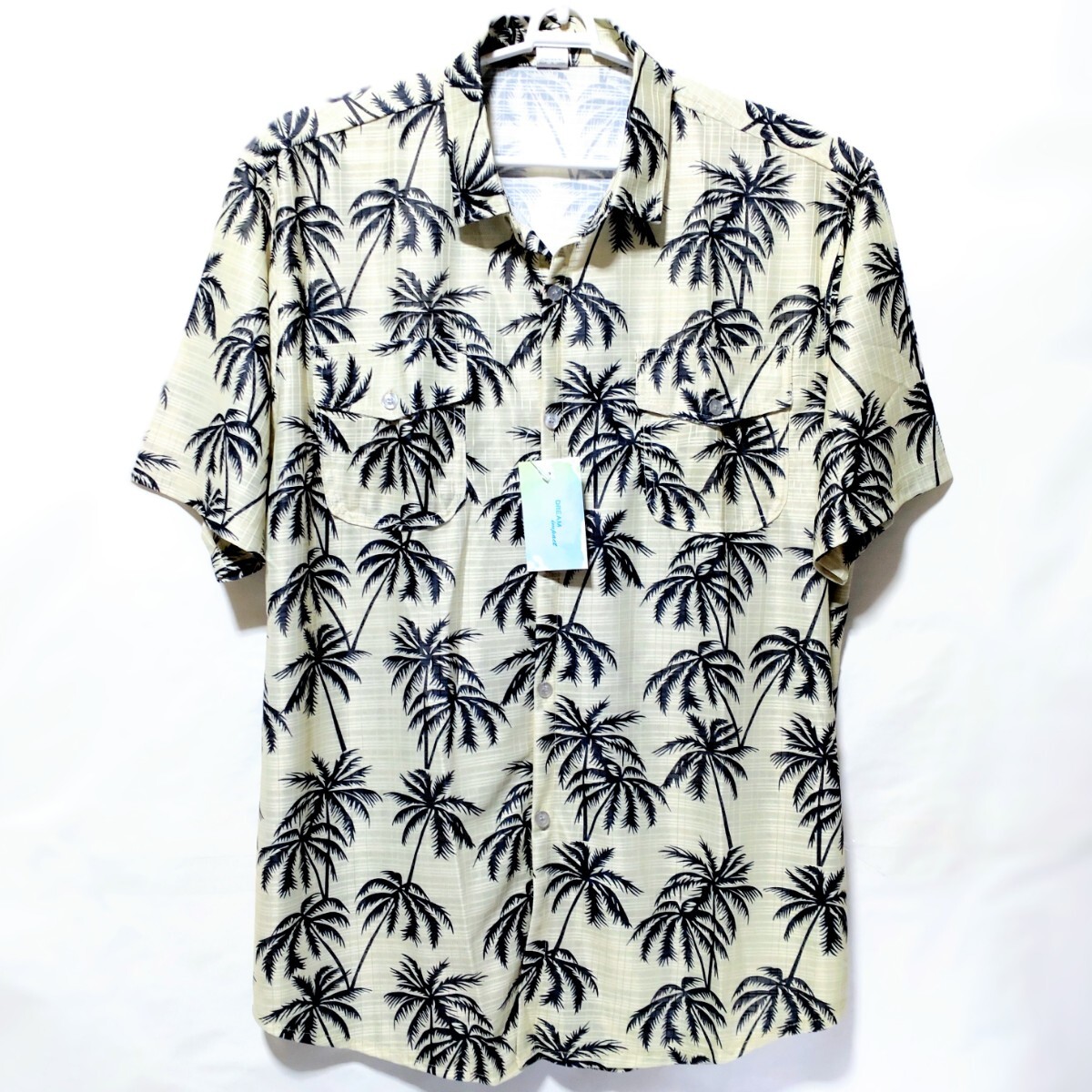 特価/未使用【サイズ=М】ノーブランド/パームツリー柄/メンズ/半袖/カジュアル/シャツ/胸囲=88~96cm/L.yellow拍卖