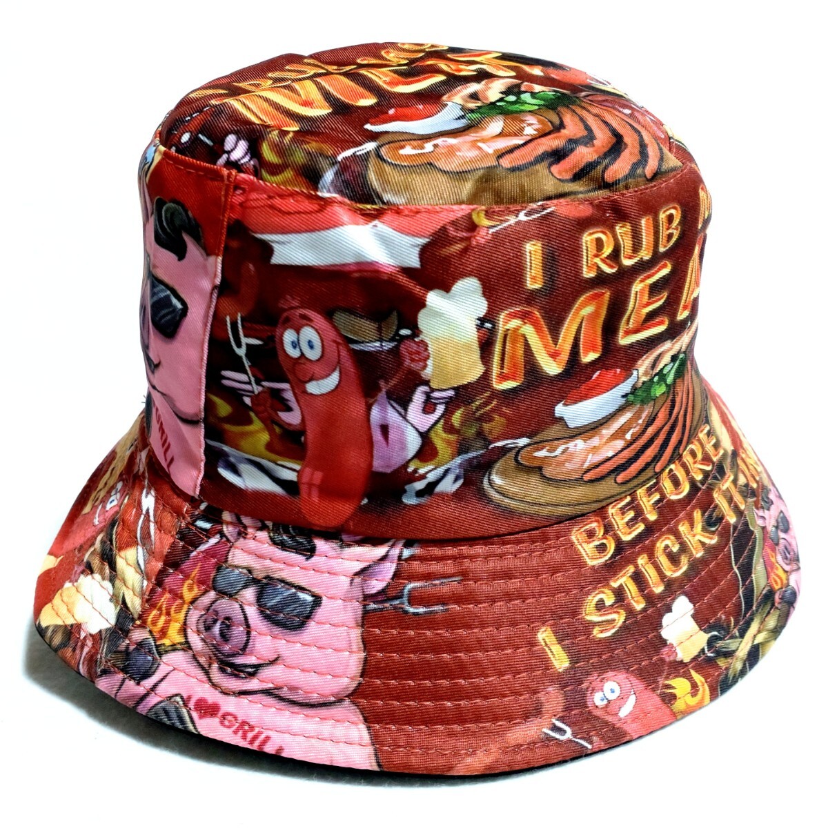 特価/未使用【サイズ=58~60cmフリー】男女兼用/アメカジ/Meet柄/リバーシブル/バケットハット/brown拍卖