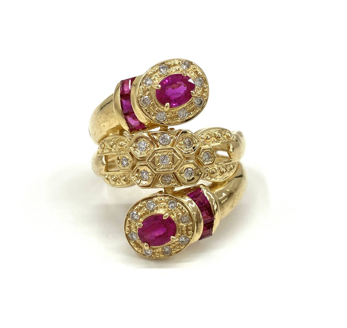 K18 18金 750 イエローゴールド 指輪 リング 10号 #10 ダイヤモンド0.17ct カラーストーン0.95ct 6.9g アクセサリー拍卖