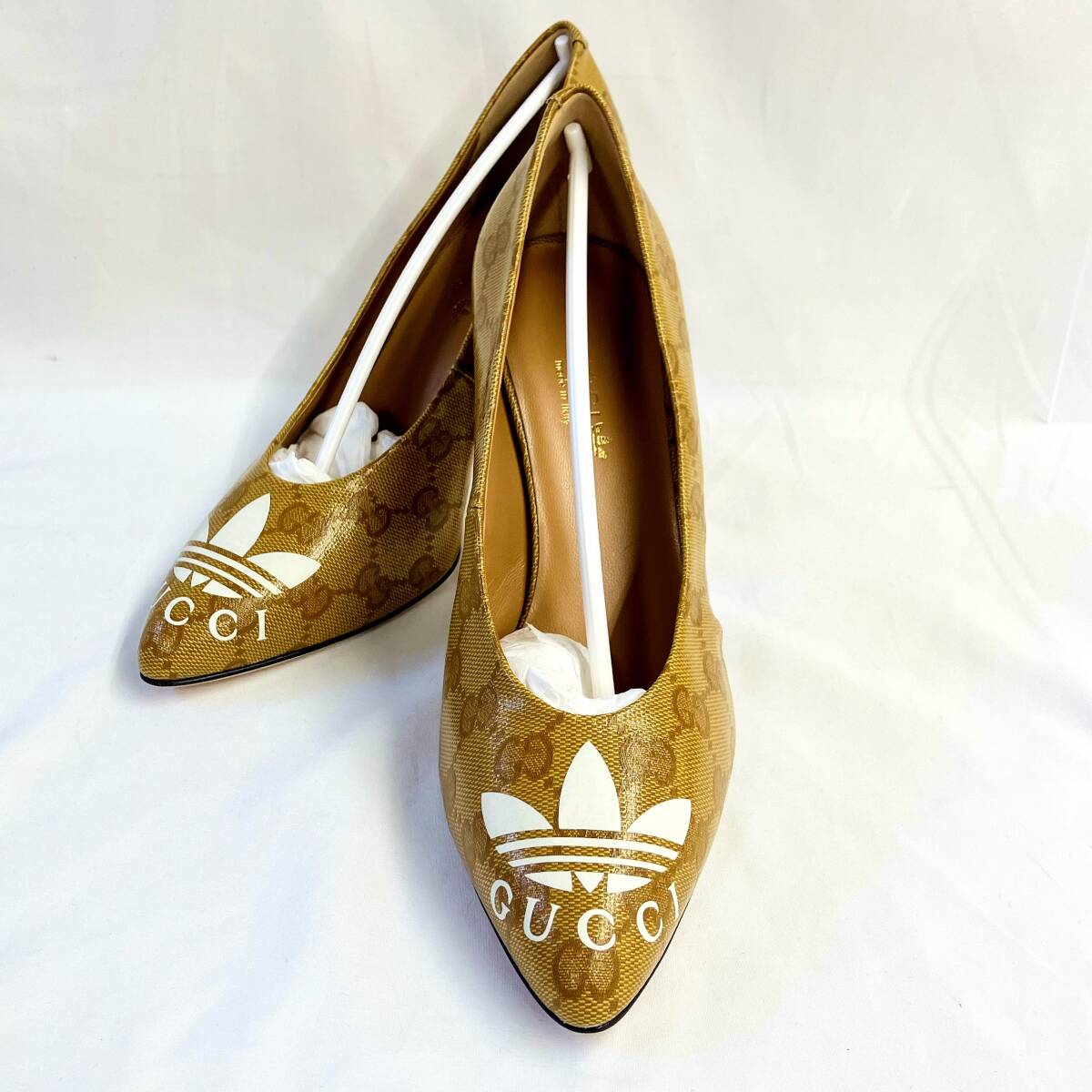 GUCCI adidasコラボ パンプス 702221 ブラウン Size:36 1/2 レディース 【保存箱・保存袋付き】拍卖