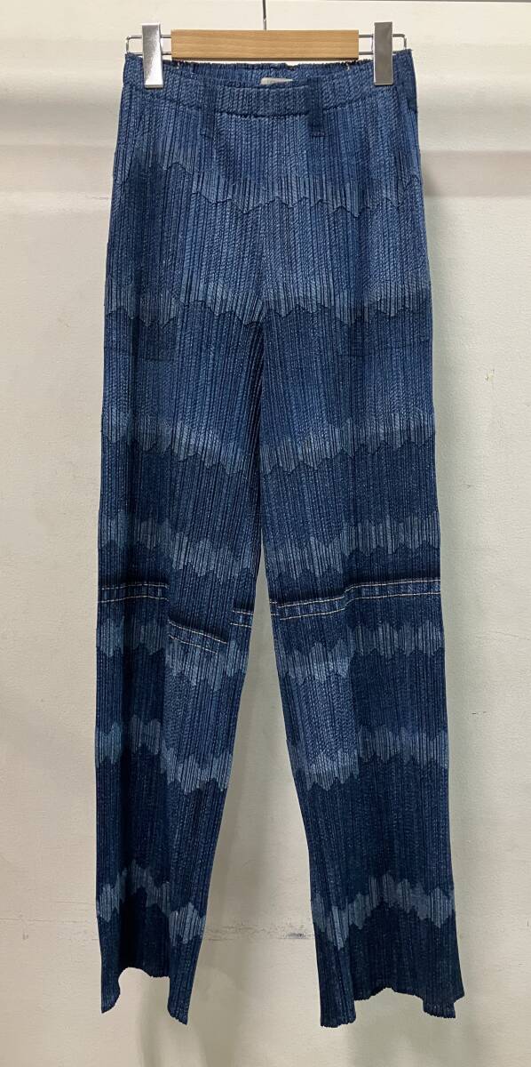 PLEATS PLEASE ISSEY MIYAKE プリーツ プリーズ イッセイ ミヤケ PP12-JF524 デニム転写 パンツ サイズ03 ポリエステル100% ブルー拍卖