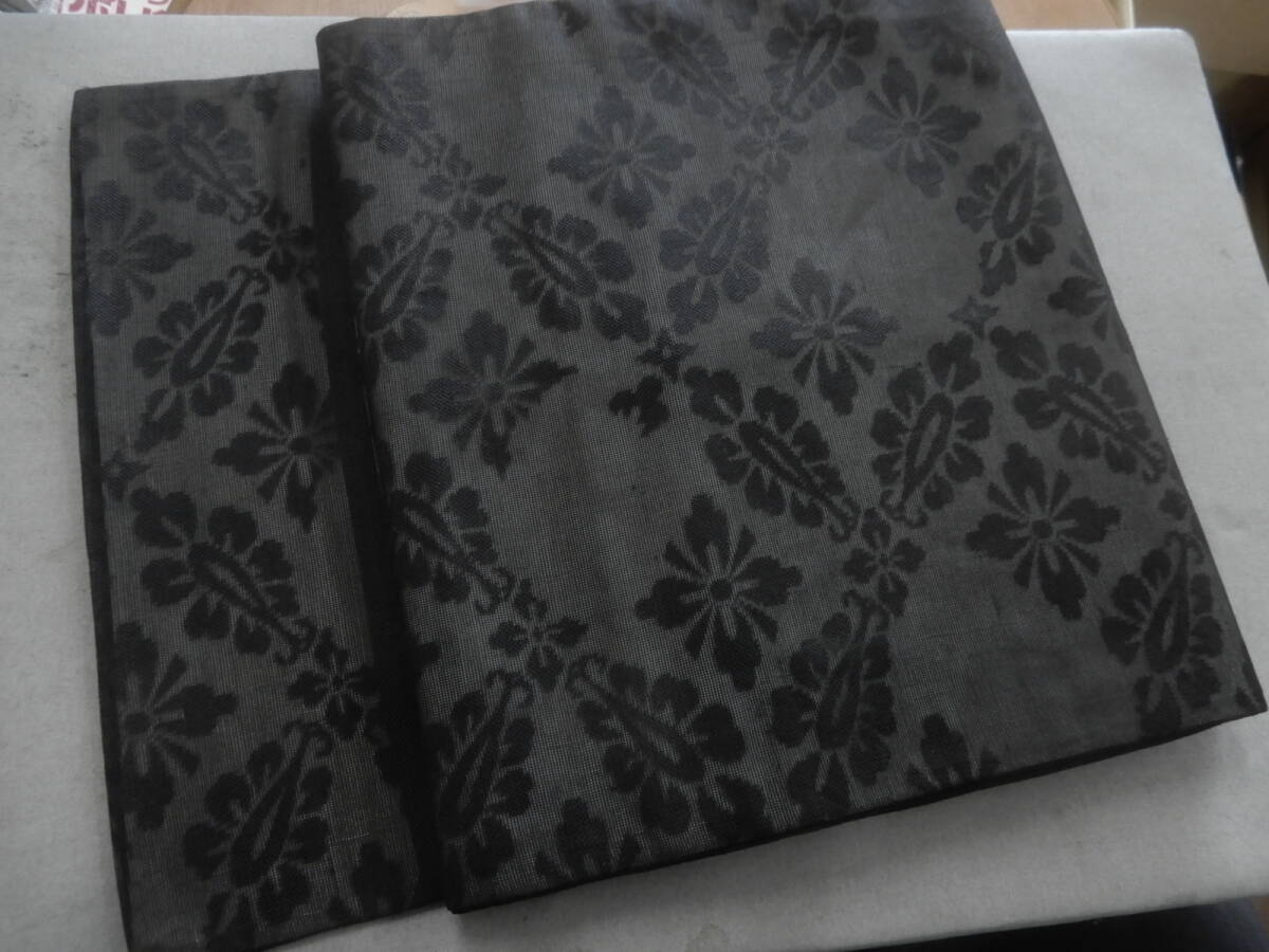 <銀の斧>正絹・黒色紋紗地名古屋帯・透け感・帯留めも楽しめます・すごくおしゃれ!拍卖