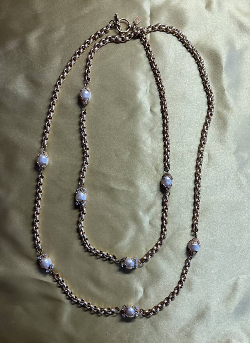 MIRIAM HASKELL ミリアムハスケル ネックレス:ゴールド × バロックパール × ライトストーン 138cm バーニーズ・ニューヨーク拍卖