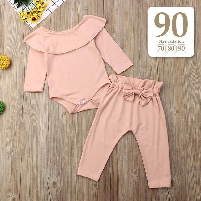 新品未使用 90cm ピンク〔#BMラッフル長袖ロンパースセット〕フリル 襟付き ロンパース セットアップ 子供 女の子 ベビー パジャマ 薄手拍卖