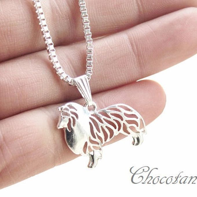 【送料無料】シェットランドシープドッグ シェルティ 銀色 シルエット ネックレス【新品】拍卖