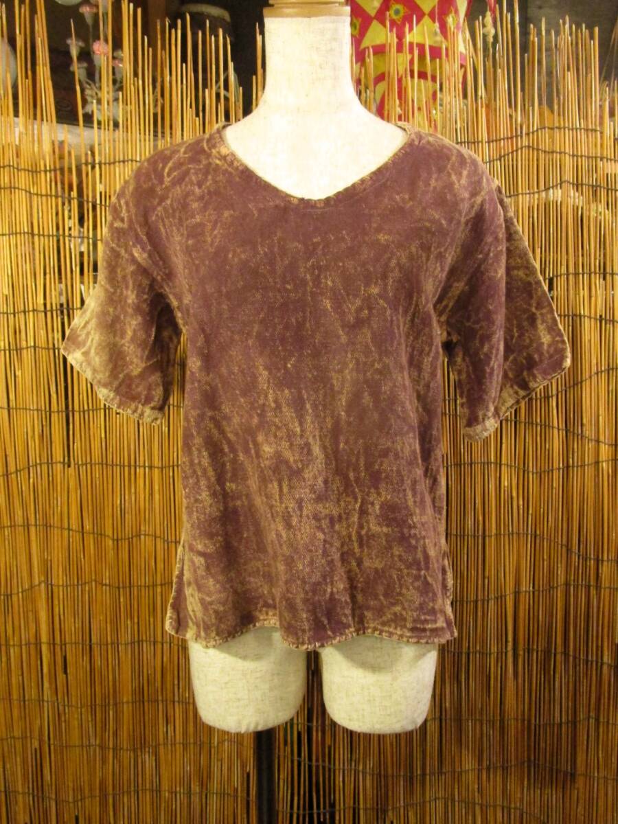 ②新品*ヘンプコットン素材*ストーンウォッシュ加工*半袖*プルオーバー拍卖
