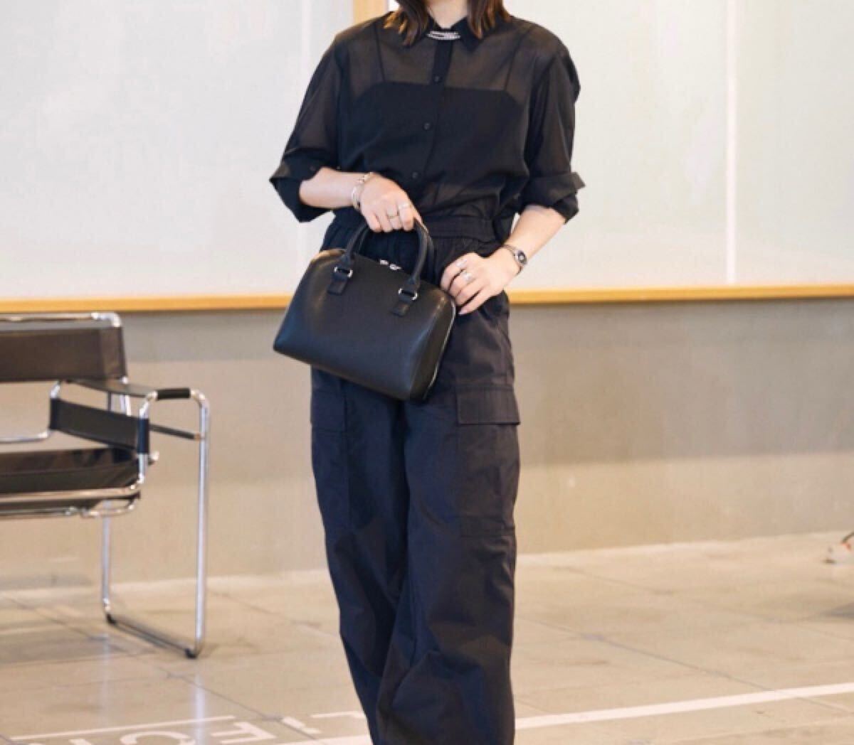 ユニクロ UNIQLO イネス コットンシアーシャツ 長袖 ブラック Sサイズ拍卖