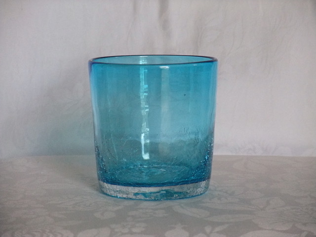 ●【新品】☆琉球ガラス☆焼ヒビ装飾ロックグラス★★水色☆拍卖