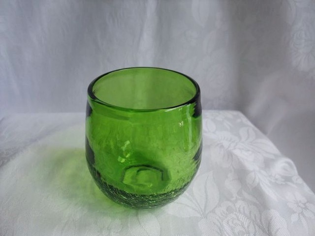 ●【新品】●☆琉球ガラス☆焼ヒビ装飾たる型 グラス★緑色★拍卖