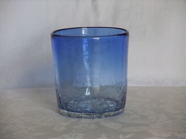 ●【新品】琉球ガラス☆焼きヒビ装飾・ロックグラス★青色拍卖