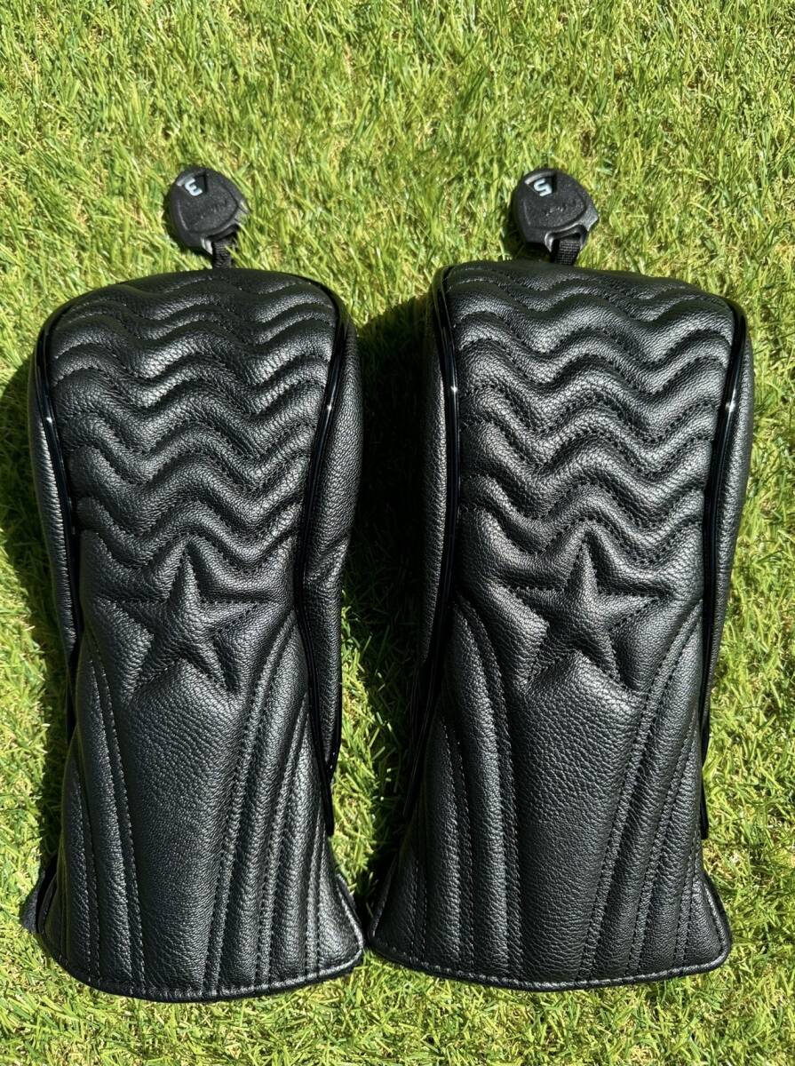 ゴルフヘッドカバー フェアウェイウッド用 FW 黒スター星 2点セット K060拍卖