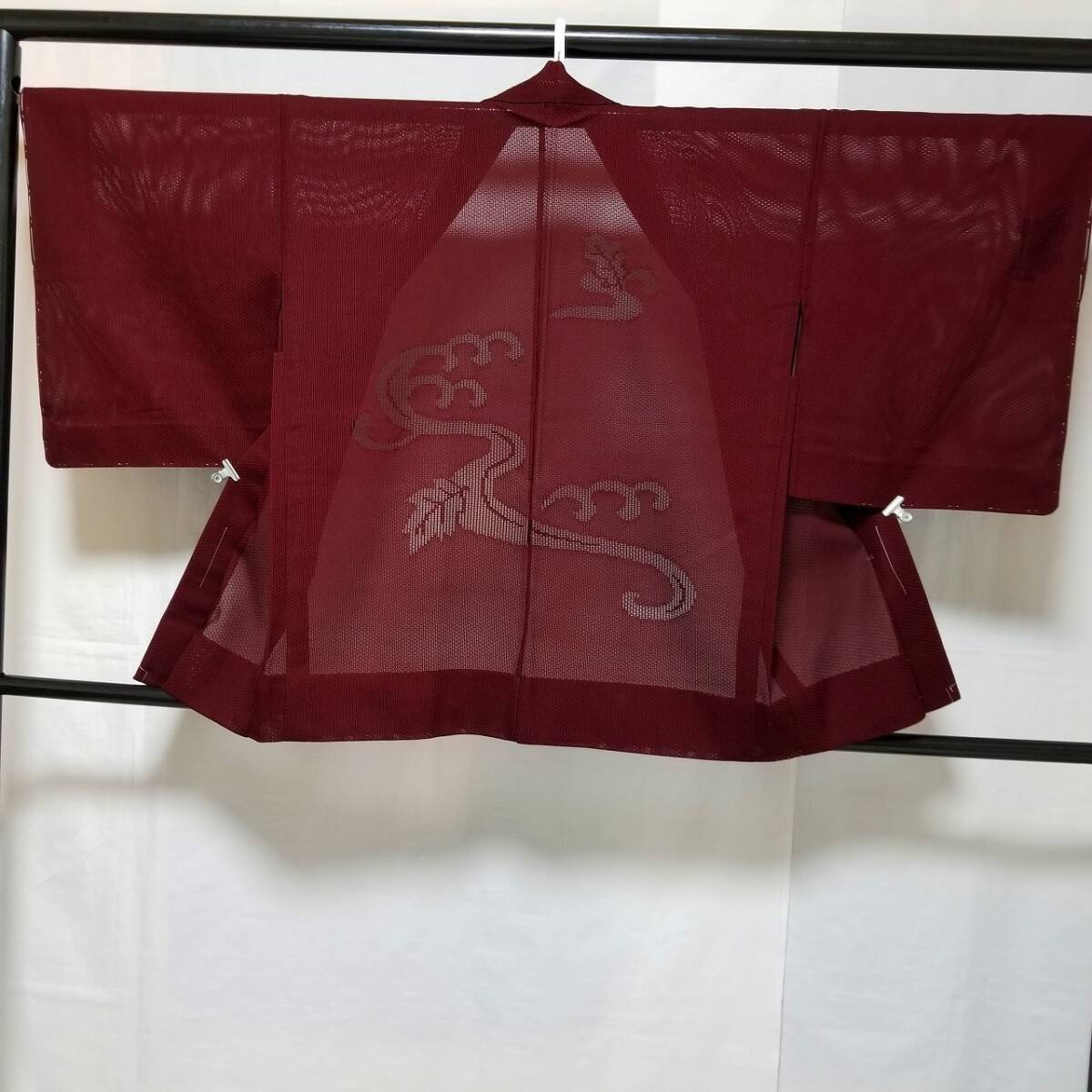 【桐徳】夏.羅織.絵羽織☆流水文{正絹*西陣織*羅地*ドロンワーク刺繍*夏絵羽織}丈79-裄66*海老色地*流水.波.葉.文様*仕付け糸付き*№7416拍卖