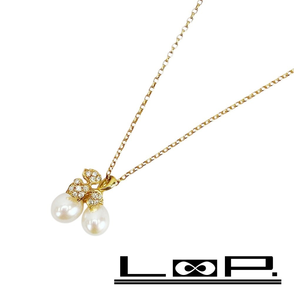 ■美品■ ミキモト ネックレス アクセサリー ゴールド K18 ダイヤ パール 真珠 6.7g 【403637】3拍卖