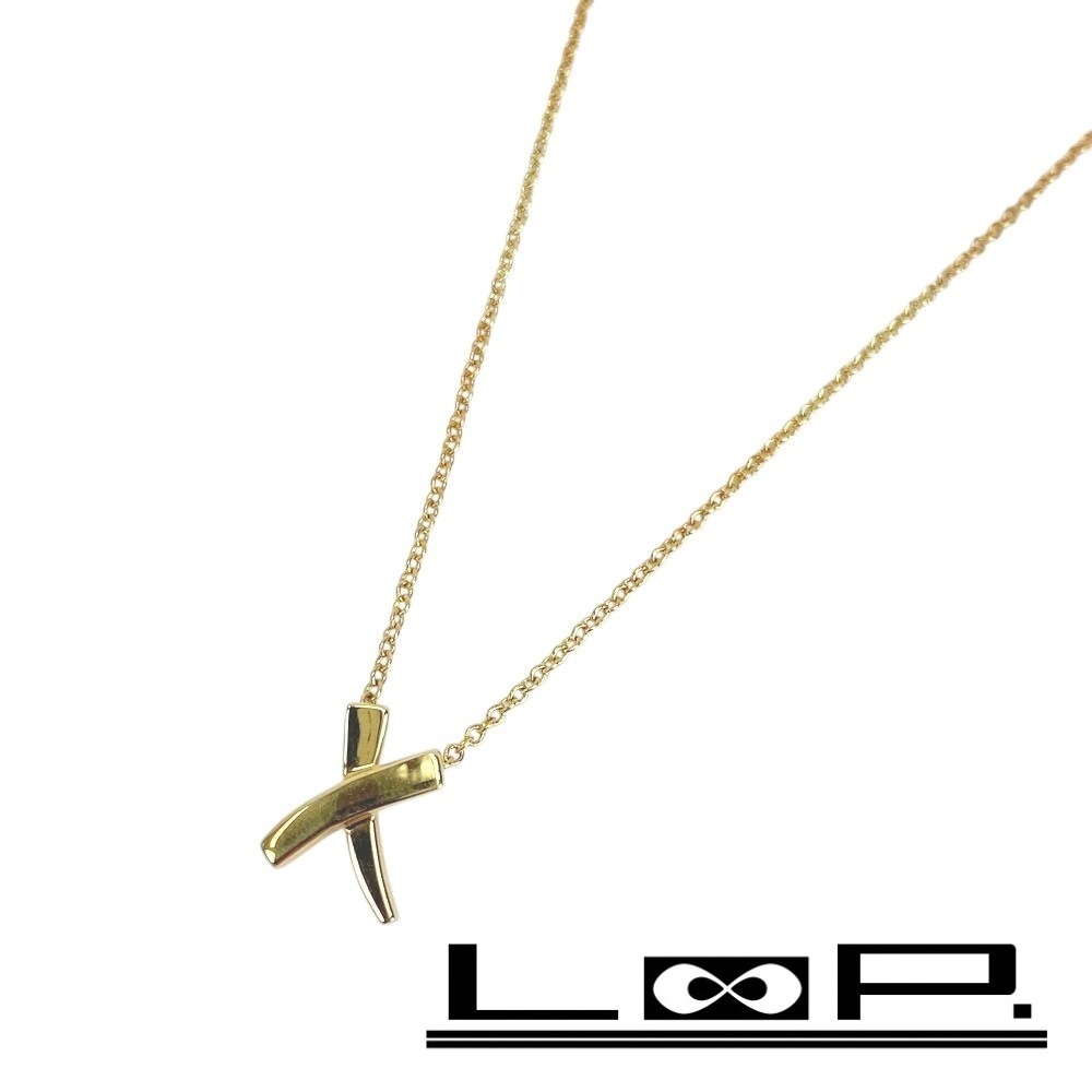 ■新同■ ティファニー キス ネックレス アクセサリー クロス K18 YG750 ゴールド 2.1g 箱 【402890】5拍卖