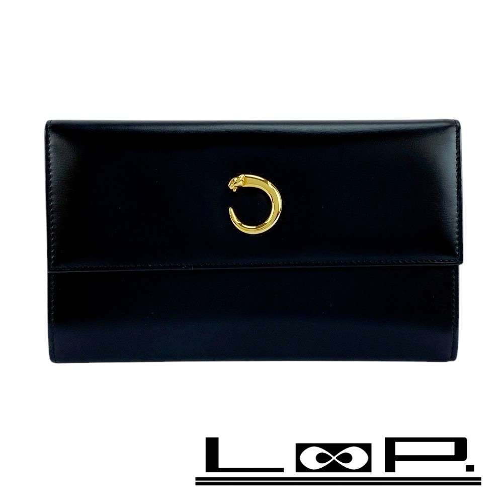 ■新同■ カルティエ パンサー 長財布 ウォレット レザー ブラック L3000211 【397011】3拍卖