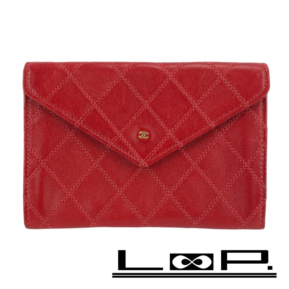 ■美品■ シャネル ビコローレ 財布 カードケース ポーチ ラム レザー レッド 【407482】2拍卖
