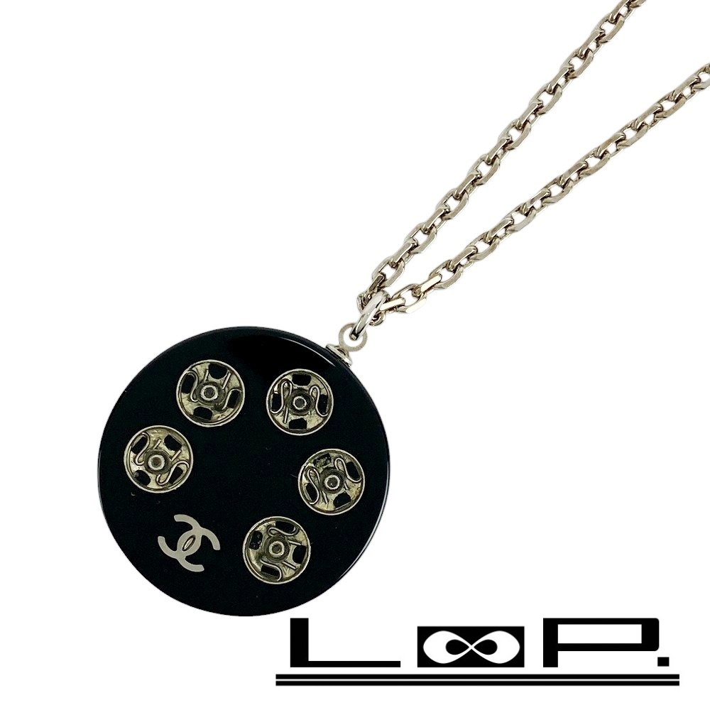 ■美品■ロング■ シャネル ココ ネックレス アクセサリー SS ブラック シルバー 03A 箱 【407475】5拍卖