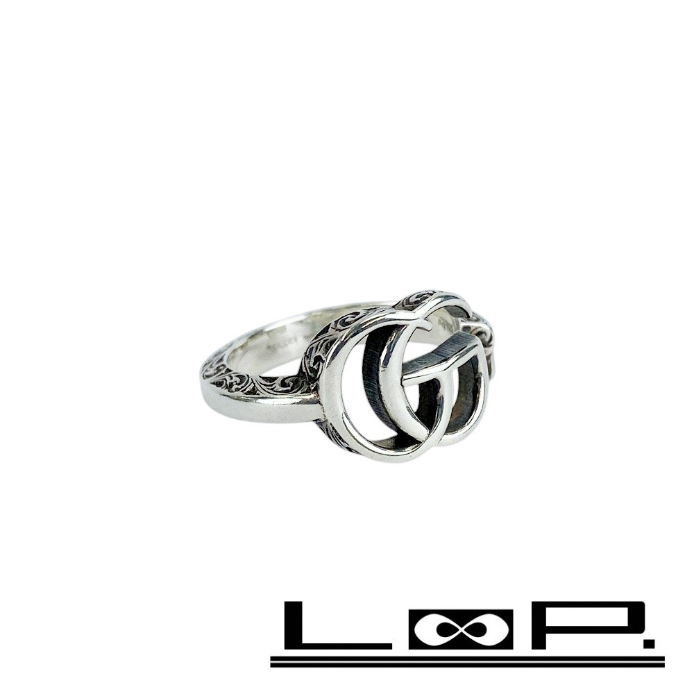 ■新同■ グッチ アラベスク ダブルG リング 指輪 アクセサリー シルバー SV925 #15 5.5g 箱 【372551】3拍卖