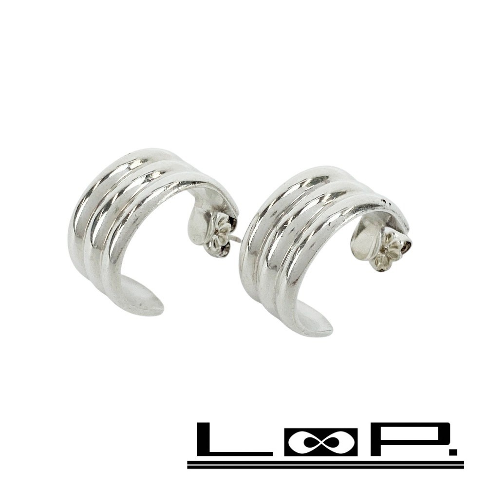 ■美品■ ティファニー トリプルフープ ワイド ピアス 3連 チャンキー シルバー SV 925 13.8g 【391200】7拍卖