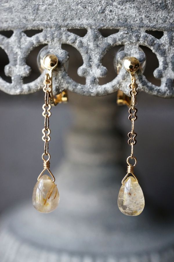 イヤリング 576 ルチルクォーツ イヤリング ソフトな着け心地・快適無痛金具使用 天然石・パワーストーン  拍卖