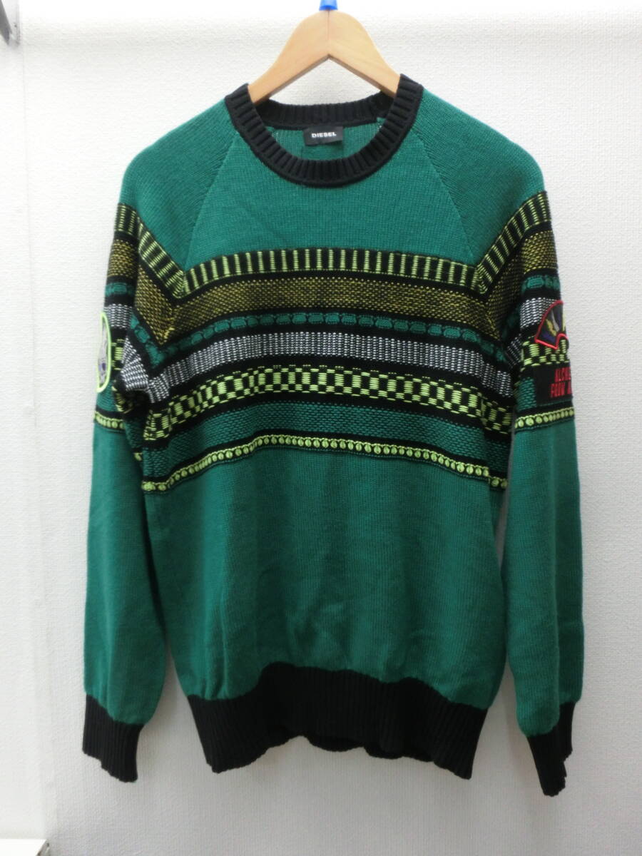 es/686200/2508/DIESEL ディーゼル 長袖ニット 刺繍ワッペン セーター K-CV-STRIP/グリーン/サイズM拍卖