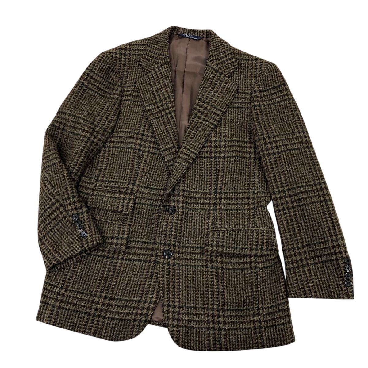 8H822-54 良品 Polo by Ralph Lauren ラルフローレン 毛100% ウール テーラードジャケット ジャケット 上着 茶系 チェック 柄 メンズ 94A6拍卖