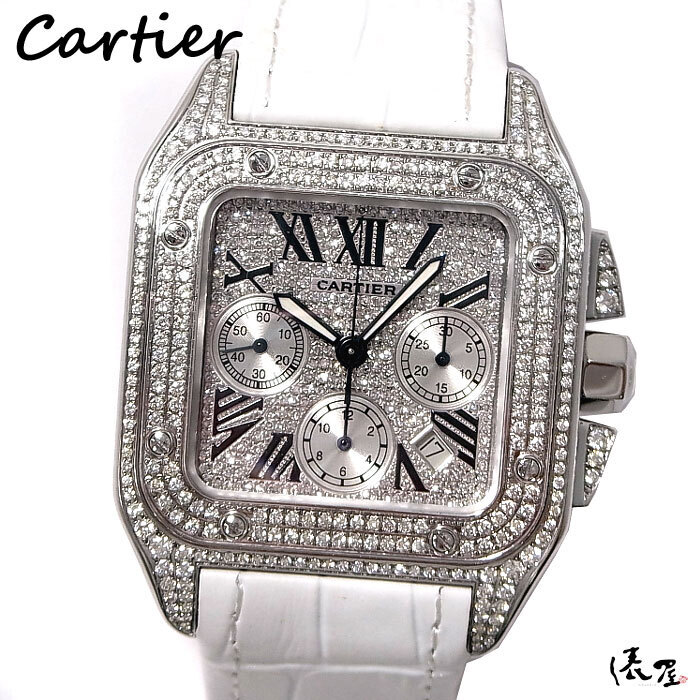 【カルティエ】サントス100 XL クロノグラフ ダイヤ文字盤 自動巻 極美品 時計 Cartier Santos 俵屋拍卖