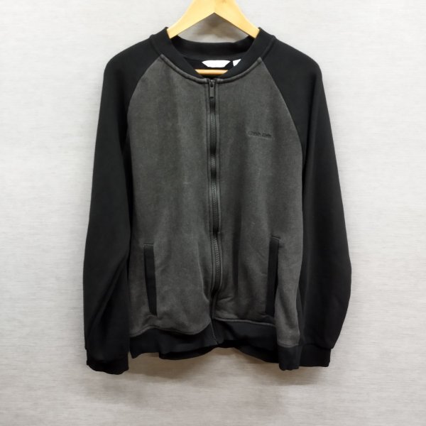 H617 Calvin Klein カルバンクライン ジップアップ ジャケット ブルゾン ラグラン 裏起毛 切替 ブラック L 秋冬 スウェット ノーカラー拍卖