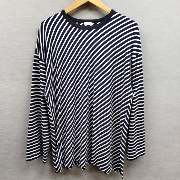 H661 GALERIE VIE ギャルリーヴィー トゥモローランド 長袖 カットソー ボーダー サイド スリット コットン 日本製 ネイビー ホワイト S拍卖