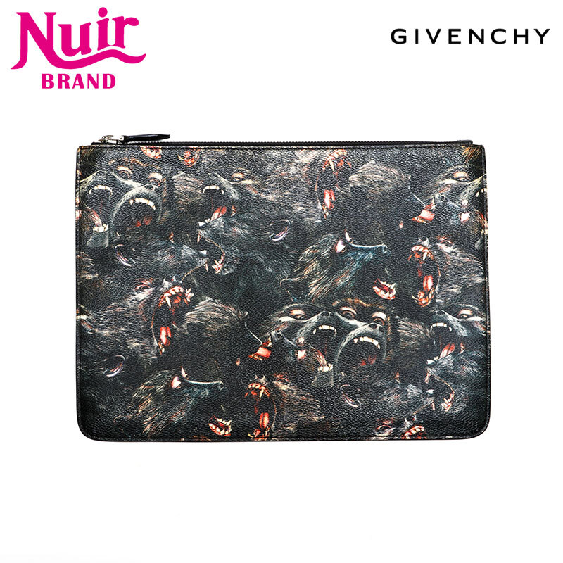 ジバンシィ GIVENCHY クラッチバッグ レザー ドッグプリント Rottweiler ブラック拍卖